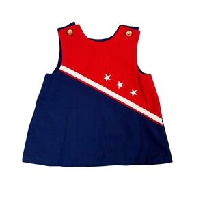 Sylvia Whyte Vintage Girls XL Red White Blue Star Patriotic Jumper Dress